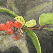 6908...8x8: oil on canvas: "red berries" sp24