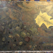 6561...44x48: oil on linen w/prints & sand: "diapause" w 22