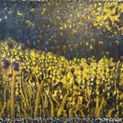 7060...44x48: oil on linen w/prints & sand: "latibulate" w 25