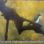 7128...44x48: oil on linen w/prints & sand: "parapraxis" s 25
