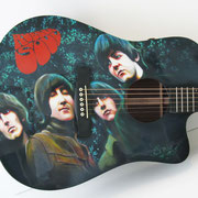 Davide Ricchetti "Beatles guitar - Rubber Soul" aerografia e dipinto mano libera su chitarra Martin, 2013.