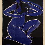 ERNST OLDENBURG, Hockende (blau) Orig. Linolschnitt, 1965, Sonderdruck n.n., Motivgröße 40x29,2 cm