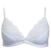 BH zonder beugel, in 100% bio-katoen, kant uit gerecycleerde PET-flessen, wit, Antichi, beschikbaar in de maten S, M, L en XL (tri-cup: A, B en C), prijs: 38,90 €