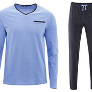 Pyjama Colin in 100% bio-katoen jersey, marine-/azuurblauw, Living Crafts, beschikbaar in de maten S, L en XL, prijs: 49,99 €