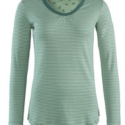 Nachthemd Haily in 100% bio-katoen fijne rib, mistig groen/dennengroen gestreept, Living Crafts, beschikbaar in de maten S, M, L en XL, prijs: 29,99 €