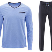 Pyjama Colin in 100% bio-katoen jersey, marine-/azuurblauw, Living Crafts, beschikbaar in de maten S, M, L en XL, prijs: 46,99 €