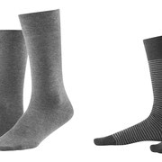 Sokken Arni in 98% bio-katoen met 2% elastaan, per 2 paar verpakt, effen steengrijs en antracietgrijs/steengrijs gestreept, Living Crafts, beschikbaar in de maten 39-42 en 43-46, prijs: 12,99 €