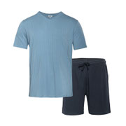 Pyjama Rex in 95% bio-katoen met 5% elastaan jersey, marineblauw-grafiet, Living Crafts, beschikbaar in de maten S, M, L en XL, prijs: 44,99 €