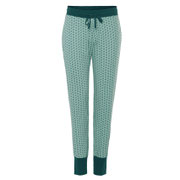 Pyjamabroek Aveline in 100% bio-katoen fijne rib, zeegroen/oesterprint, Living Crafts, beschikbaar in de maten S, L en XL, prijs: 32,99 €