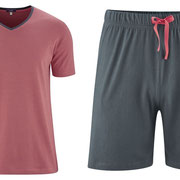 Pyjama Carl in 100% bio-katoen jersey, asfaltgrijs/rood, Living Crafts, beschikbaar in de maten S, M, L, XL en XXL, prijs: 39,99 €