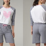 Pyjamashort in 100% bio-katoen jersey, wit/blauw gestreept, Comazo Earth, beschikbaar in de maten S, M, L en XL, prijs: 17,95 €
