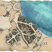 Stadtkarte für D&D | Zeichnung von Hand, am Computer ergänzt mit Gletscher