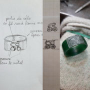 Bague argent 925 "vélo" - du dessin à la cire