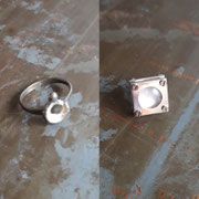 Bague revisitée en clou d'oreille - argent 925, pierre de lune, vis inox