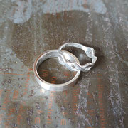 Alliances en argent 925 - Anneau brossé et bague torsade texturée