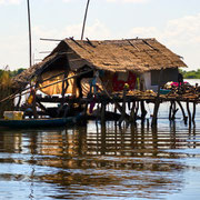 Typical House on the Tonle sap lake, between Siem Reap and Battambang. Cambodia.