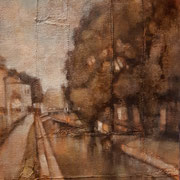 “Passeggiata sul Lungonaviglio”, olio su tavola, cm. 30 x 40
