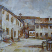 “In cascina a Cernusco”- olio su tela cm. 24 x 30 - Cernusco sul Naviglio, collezione privata