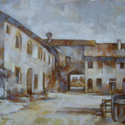 “In cascina a Cernusco”- olio su tela cm. 24 x 30 - Cernusco sul Naviglio, collezione privata