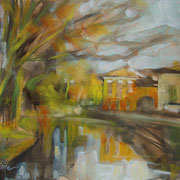 “Impressione - tramonto sulla Martesana” - olio su cartone cm. 18 x 24 - Monza, collezione privata