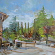 “Pomeriggio al vivaio” - olio su cartone telato cm. 30 x 40 - Cernusco sul Naviglio, collezione privata