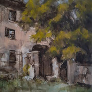 “Vecchia cascina a Vimodrone”, olio su pannello telato, cm. 20 x 25 - Monza, collezione privata