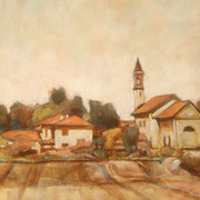 “Estate a Cernusco”, particolare (vedi scheda) - tecnica mista su tela cm. 50 x 50 - 2° premio al 15° Concorso di Pittura San Giorgio - Limito di Pioltello, collezione privata