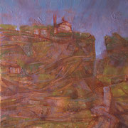 “Arrivando al paese”, olio su cartone telato, cm. 30 x 40