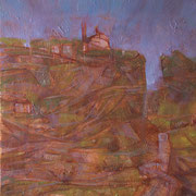 “Arrivando al paese”, olio su cartone telato, cm. 30 x 40