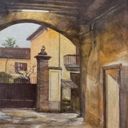 “Prime luci a Cernusco”, olio su pannello telato, cm. 20 x 25 - Monza, collezione privata