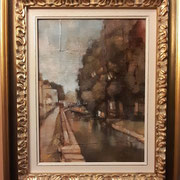 “Passeggiata sul Lungonaviglio” con esempio di cornice, olio su tavola, cm. 30 x 40