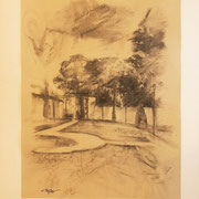 “Ai Giardini all’Italiana”, carboncino su carta colorata, cm. 35 x 45 – € 300,00