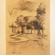 “Ai Giardini all’Italiana”, carboncino su carta colorata, cm. 35 x 45