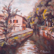 “Piccolo naviglio” - tecnica mista su tavola cm. 19 x 20 – San Colombano al Lambro, collezione privata