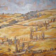 “Tour d’Italie: Toscana, i cipressi di Montichiello”- olio su tela cm. 50 x 60 – Besana Brianza, collezione privata