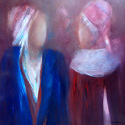 Au pays des coiffes-rencontre Technique mixte 80x80 cm (collection privée) 