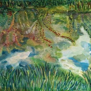 Reflets sur l'étang, aquarelle 36 x 48 cm