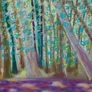 Lumière dans les arbres, pastel 32 x 24 cm