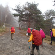 霧雨の中を下山です