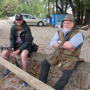 2019 05 12 The old and the new. I meant the guns! Mitch Parker envying Barry Ellis' lovely old 1896 vintage Stephen Grant double barrel.