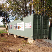 2019 05 29 Shipping container up on concrete blocks out of harm's way. We've got lots of space now to store the sporting clays equipment.