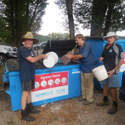 2019 01 26 Working Bee:  Brian Reid, Bernie Chivers & Graham Coyle sprung filling up their buckets from the dumpster.
