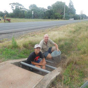 2019 01 26 Working Bee:  Col Crittenden taking advantage of Matt Motha's small size to clean out a drain pipe.