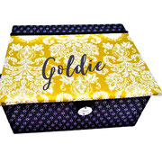 Muttertagsgeschenk, Schmuckkästchen M Gold Brokat / Japan Asanoha Blau edel, OHNE Lederband personalisierbar 