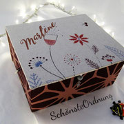 Kommunionsgeschenk, Mädchen Schmuckschatulle M Japanstoff Leinen Blumenwiese und Asanoha beere,  personalisierbar 