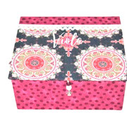  Geburtstagsgeschenk, Kinder-Schmuckkästchen M blau weiß bunte Mandalas und pinke Tupfen OHNE Band, personalisierbar