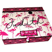 Kinder-Schmuckbox  L Flamingos auf Grau und Ornamente, OHNE Lederband, personalisierbar