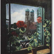 Blick vom Fensterbrett (München), Öl, Leinwand, 30 x 40 cm.---                                         View from the window sill, oil, canvas, 30 x 50 cm.