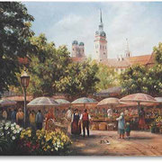 Viktualienmarkt (unikat), München, Öl, Leinwand, 30 x 40 cm.---                                       Viktualienmarkt (unique), Munich, oil, canvas, 30 x 40 cm