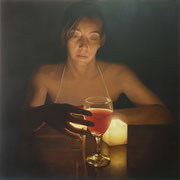 Contemplando el vino. Óleo sobre madera / Oil on table, 60 x 60 cm, 2011